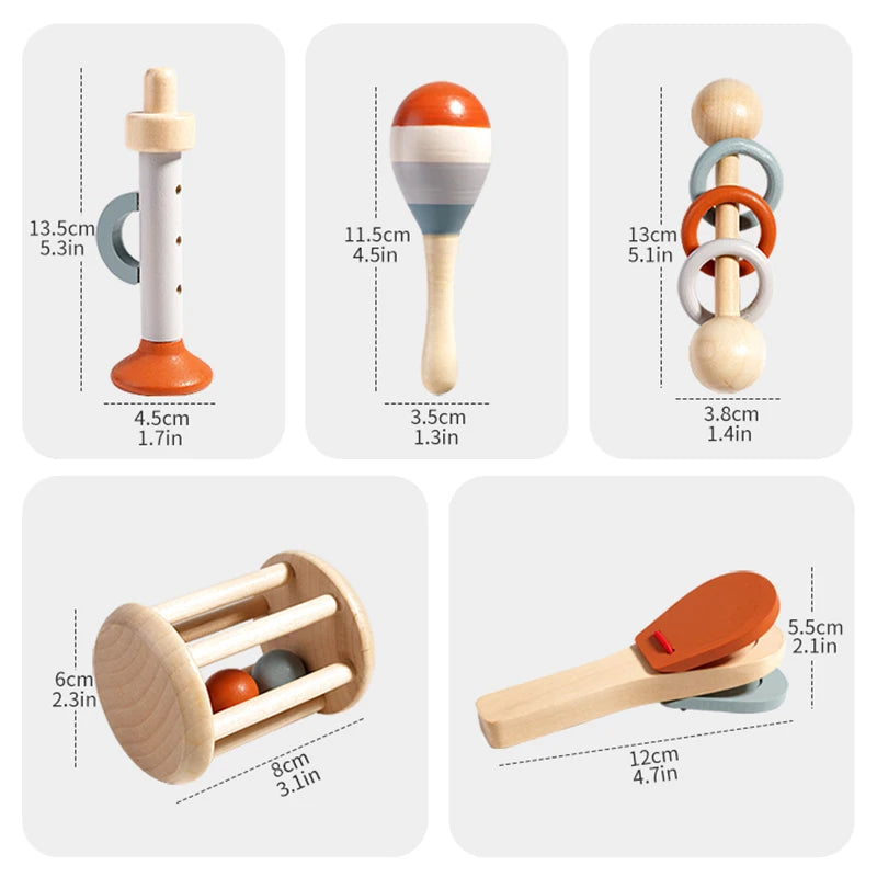 5Pcs Baby Musical Instruments Sensory Rattle Toys Early