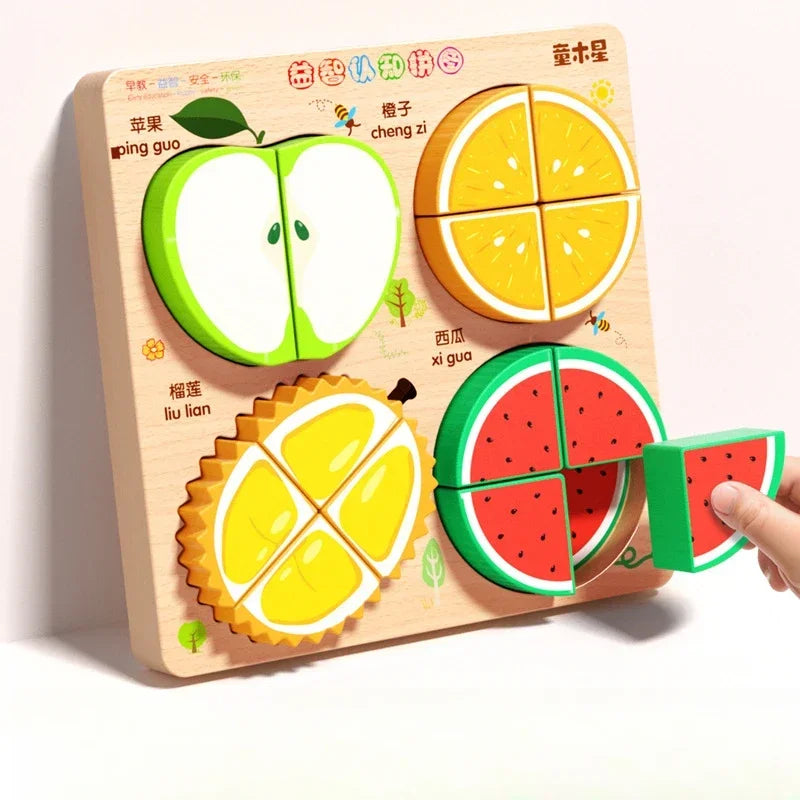 Montessori Cartoon 3D Wooden Puzzle Animal Traffic