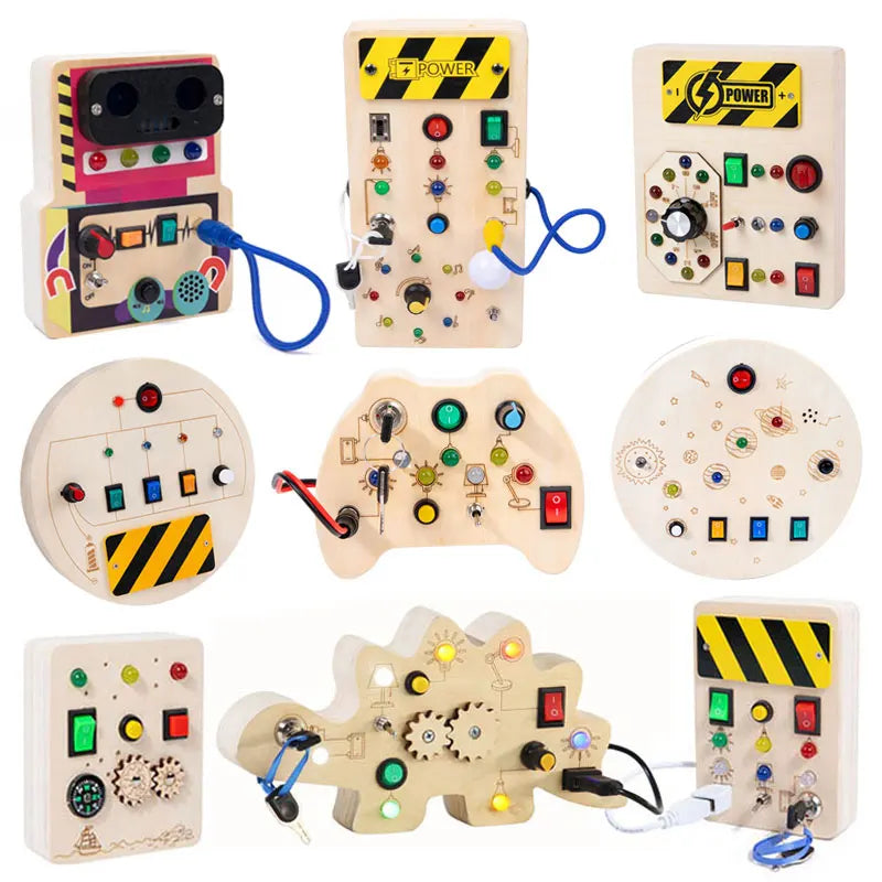 Montessori Busy Board Sensory Toys Wooden With LED Light