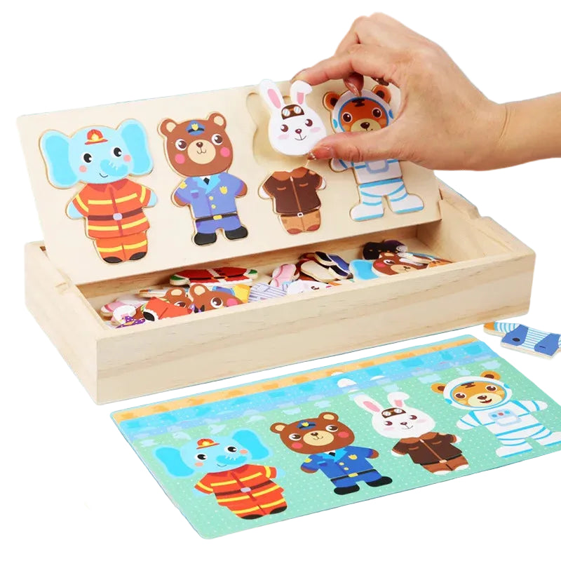Wooden Bear Dressing Puzzle Educational Toy for Kids