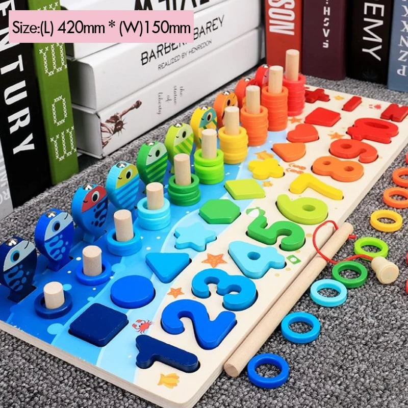 Montessori Wooden Math Fishing Counting Puzzle Toy