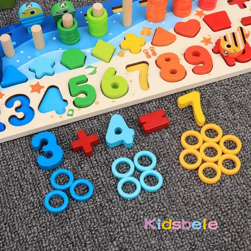 Montessori Wooden Math Fishing Counting Puzzle Toy