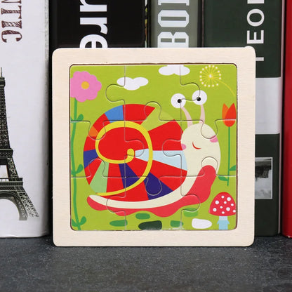 11*11cm 3D Wooden Puzzle Baby Toys Cartoon Animal Traffic