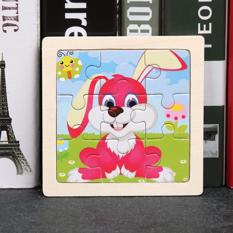 11*11cm 3D Wooden Puzzle Baby Toys Cartoon Animal Traffic