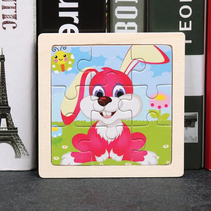 11*11cm 3D Wooden Puzzle Baby Toys Cartoon Animal Traffic