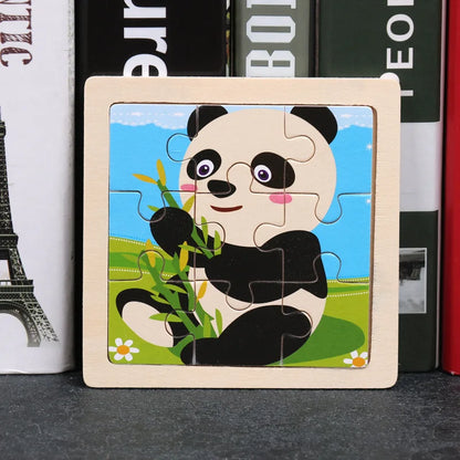11*11cm 3D Wooden Puzzle Baby Toys Cartoon Animal Traffic