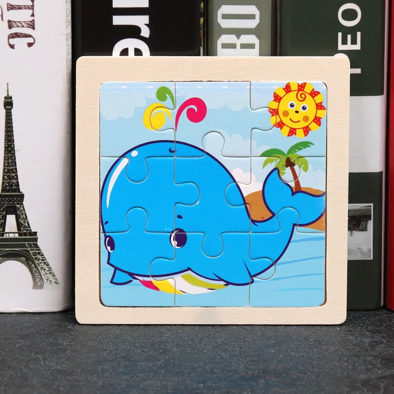 11*11cm 3D Wooden Puzzle Baby Toys Cartoon Animal Traffic