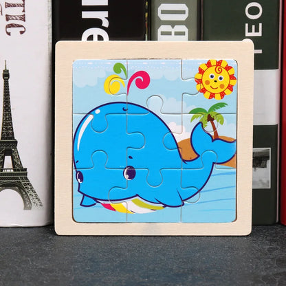 11*11cm 3D Wooden Puzzle Baby Toys Cartoon Animal Traffic