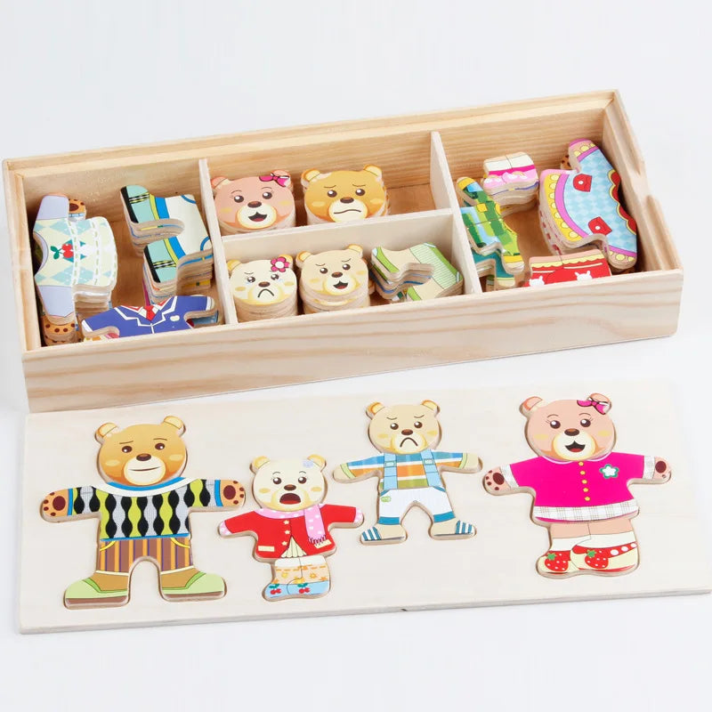 Wooden Bear Dressing Puzzle Educational Toy for Kids