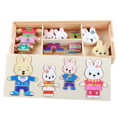 Wooden Bear Dressing Puzzle Educational Toy for Kids