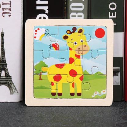 11*11cm 3D Wooden Puzzle Baby Toys Cartoon Animal Traffic