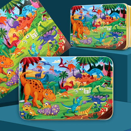 100 PCS Kids Wooden Puzzle Cartoon Animal Vehicle Wood