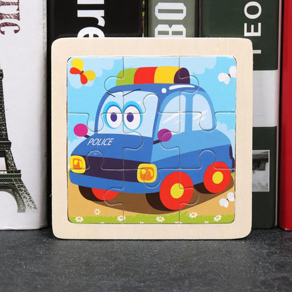 11*11cm 3D Wooden Puzzle Baby Toys Cartoon Animal Traffic