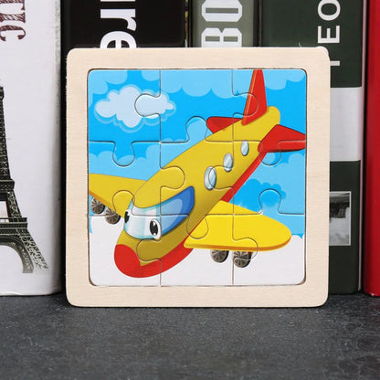 11*11cm 3D Wooden Puzzle Baby Toys Cartoon Animal Traffic