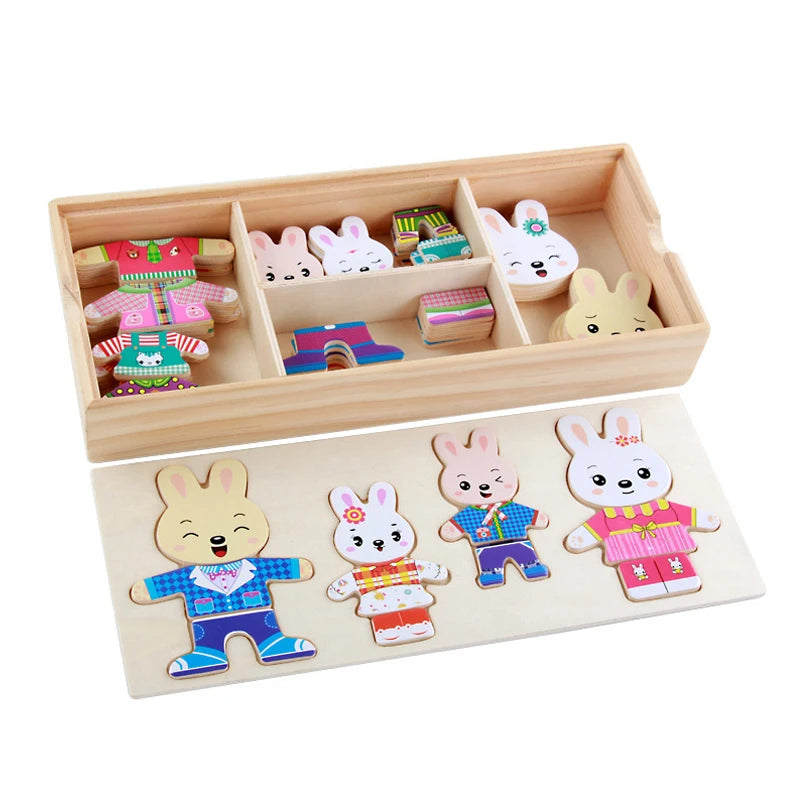 Wooden Bear Dressing Puzzle Educational Toy for Kids