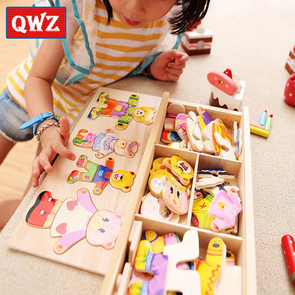 Wooden Bear Dressing Puzzle Educational Toy for Kids