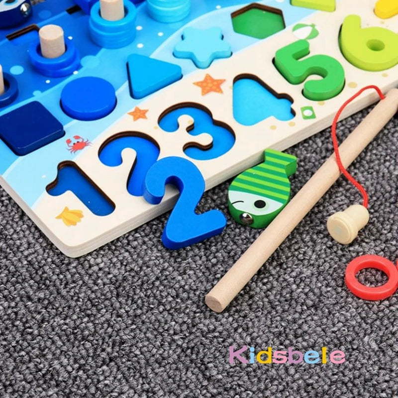 Montessori Wooden Math Fishing Counting Puzzle Toy