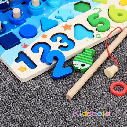 Montessori Wooden Math Fishing Counting Puzzle Toy