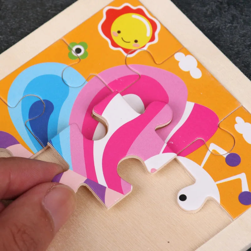 11*11cm 3D Wooden Puzzle Baby Toys Cartoon Animal Traffic