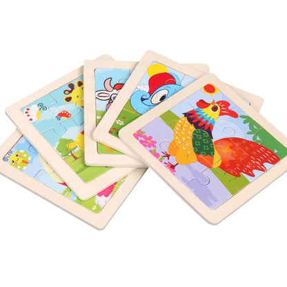 11*11cm 3D Wooden Puzzle Baby Toys Cartoon Animal Traffic