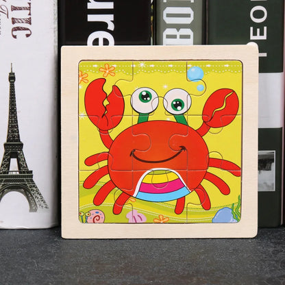 11*11cm 3D Wooden Puzzle Baby Toys Cartoon Animal Traffic