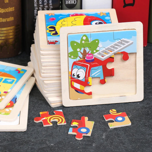 11*11cm 3D Wooden Puzzle Baby Toys Cartoon Animal Traffic