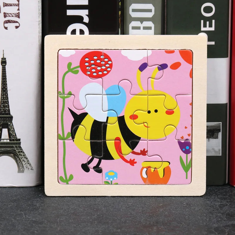 11*11cm 3D Wooden Puzzle Baby Toys Cartoon Animal Traffic