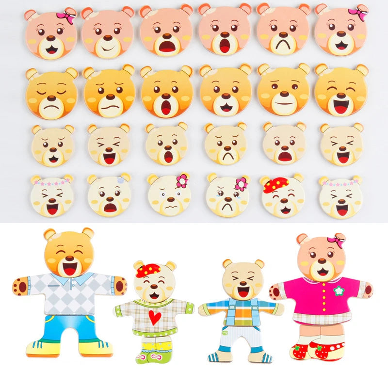 Wooden Bear Dressing Puzzle Educational Toy for Kids