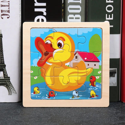 11*11cm 3D Wooden Puzzle Baby Toys Cartoon Animal Traffic