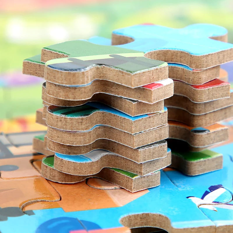 100 PCS Kids Wooden Puzzle Cartoon Animal Vehicle Wood