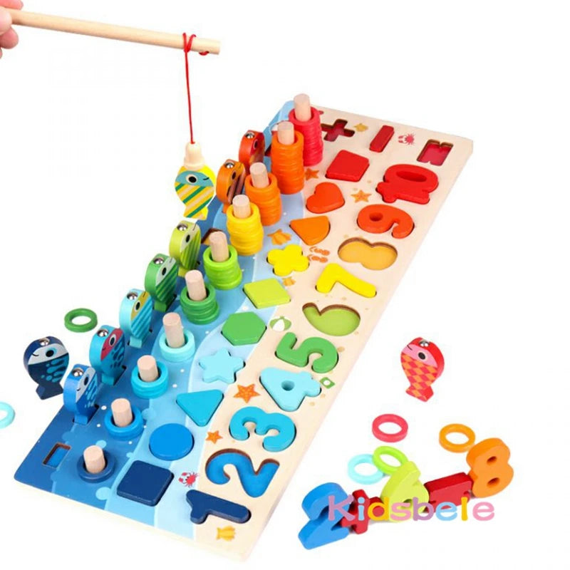 Montessori Wooden Math Fishing Counting Puzzle Toy