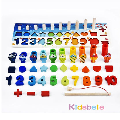 Montessori Wooden Math Fishing Counting Puzzle Toy