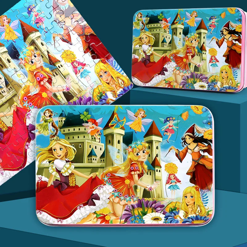 100 PCS Kids Wooden Puzzle Cartoon Animal Vehicle Wood