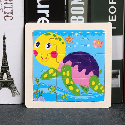 11*11cm 3D Wooden Puzzle Baby Toys Cartoon Animal Traffic