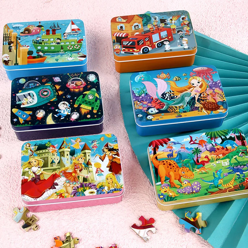100 PCS Kids Wooden Puzzle Cartoon Animal Vehicle Wood