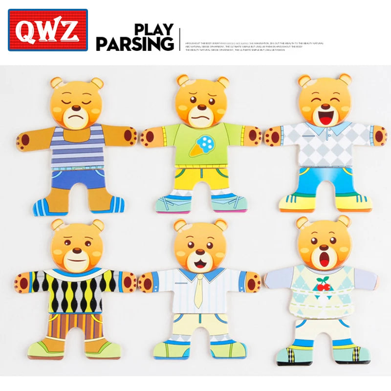 Wooden Bear Dressing Puzzle Educational Toy for Kids