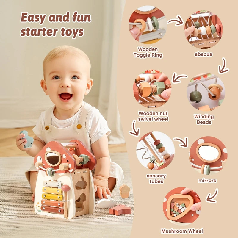Montessori Wooden Mushroom Castle Stacking Puzzle Toy