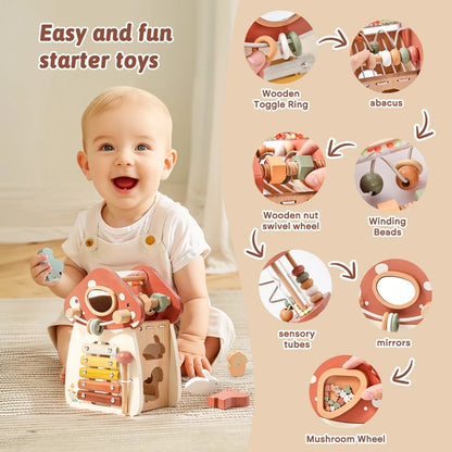 Montessori Wooden Mushroom Castle Stacking Puzzle Toy