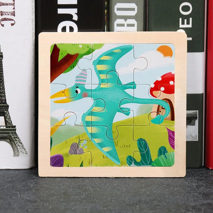 11*11cm 3D Wooden Puzzle Baby Toys Cartoon Animal Traffic