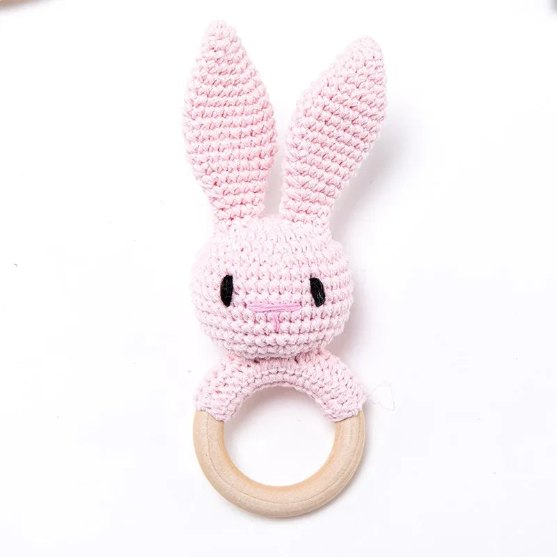 Wooden Rabbit Crochet Baby Rattle Teether Toy
