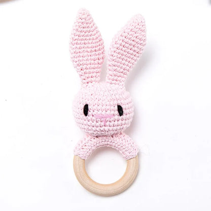 Wooden Rabbit Crochet Baby Rattle Teether Toy