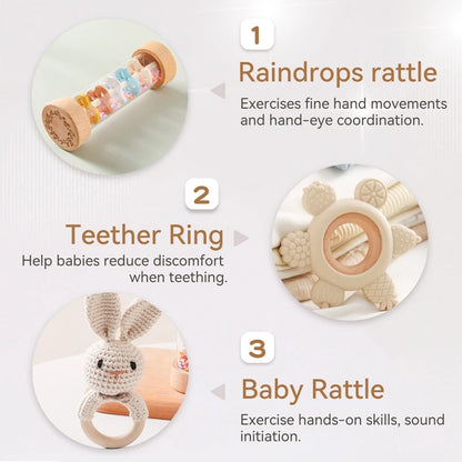 Baby Rattle Set Crochet Animal Sensory Gift Box