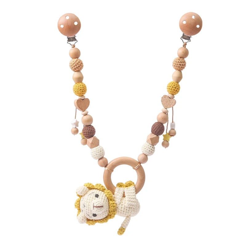 Wood Teether Crochet Baby Hanging Rattle Toy