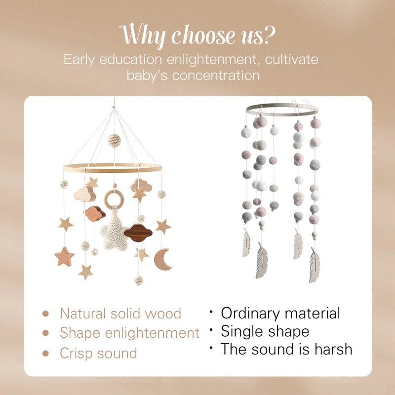 Baby Wooden Crib Mobile Music Bell Hanging Toy