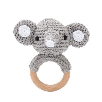 Wooden Rabbit Crochet Baby Rattle Teether Toy