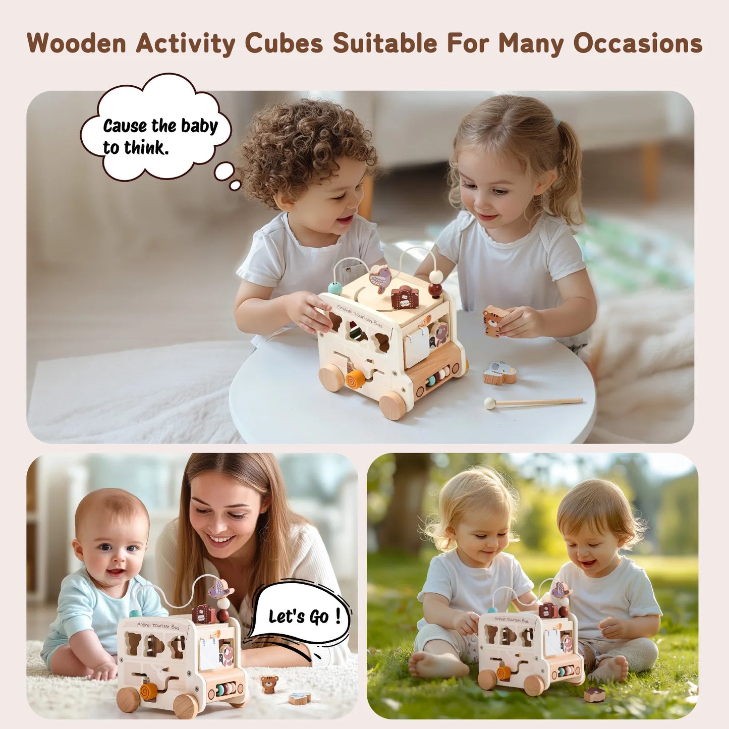 Baby Wooden Montessori Busy Bus Educational Toy
