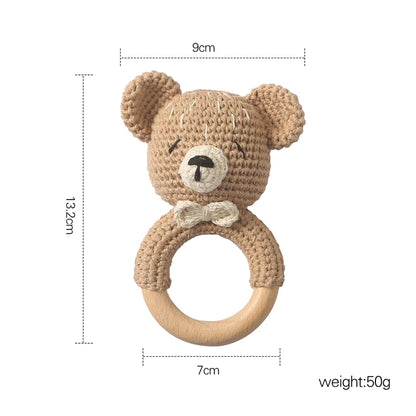 Wooden Rabbit Crochet Baby Rattle Teether Toy