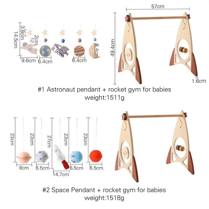 Baby Wooden Rocket Montessori Activity Gym for Newborns