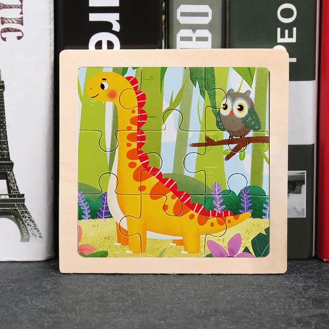 11*11cm 3D Wooden Puzzle Baby Toys Cartoon Animal Traffic