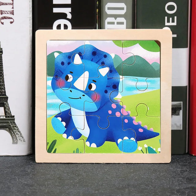 11*11cm 3D Wooden Puzzle Baby Toys Cartoon Animal Traffic
